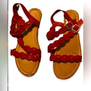 Chinese Laundry Red Leather Braided Sandals - Size 9